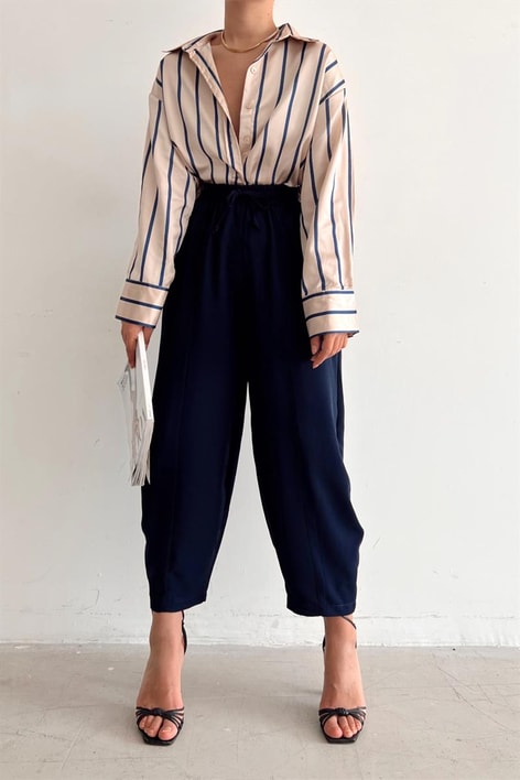 Elastik Belli Balon Pantolon Lacivert