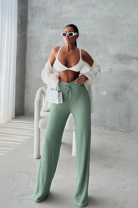 Elastik Belli Gofre Salaş Pantolon Haki