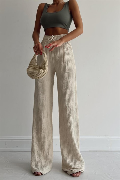 Elastik Belli Gofre Salaş Pantolon Taş