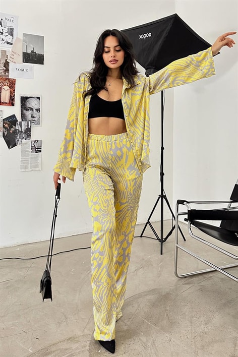 Elastik Belli Paint Pantolon Gri