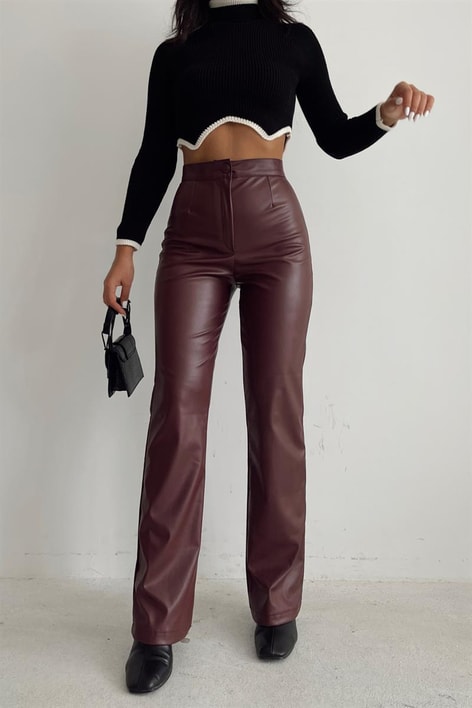 İspanyol Deri Pantolon Bordo