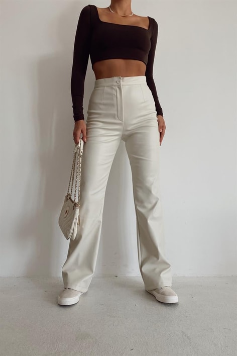 İspanyol Deri Pantolon Krem