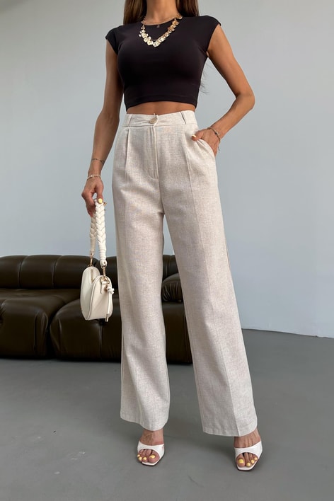 Keten Palazzo Pantolon Taş
