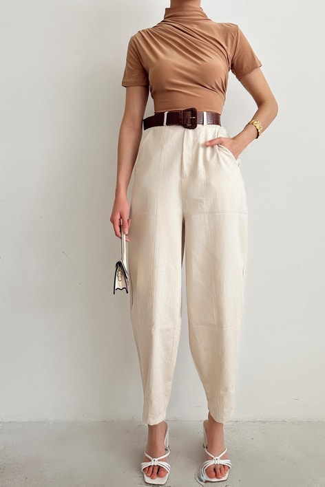 Loose Kemerli Balon Pantolon Taş