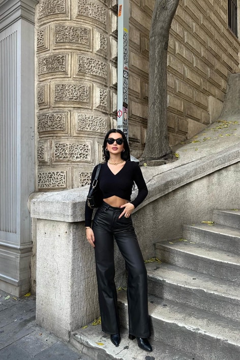 Mat Kaplama Palazzo Pantolon Siyah