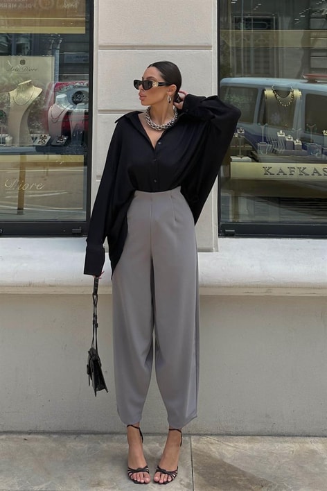 Pensli Carrot Fit Pantolon Gri