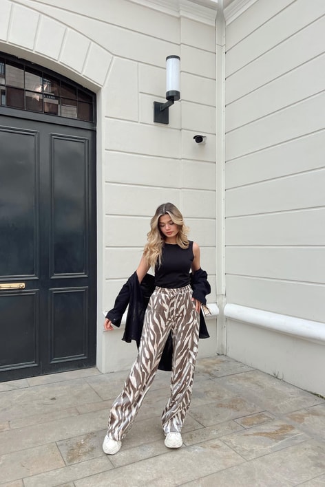 Saten Bol Pantolon Kahve