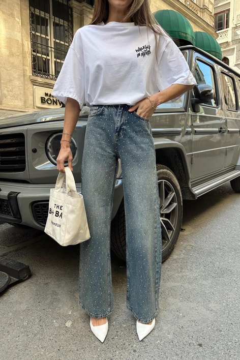 Taşlı Waıt Jean Mavi