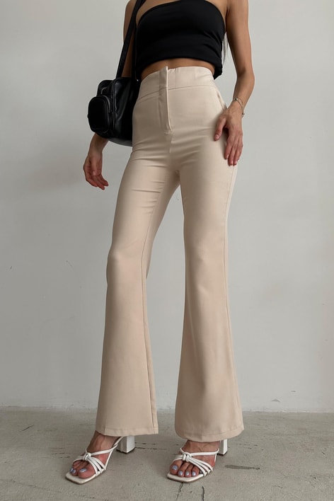 Yüksek Bel İspanyol Kumaş Pantolon Taş