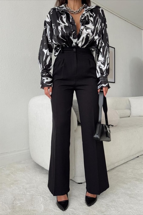 Yüksek Bel Palazzo Pantolon Siyah