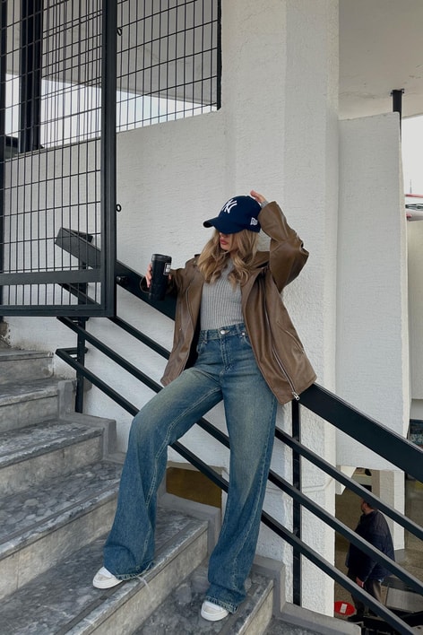 Yüksek Bel Straight Jean Lacivert