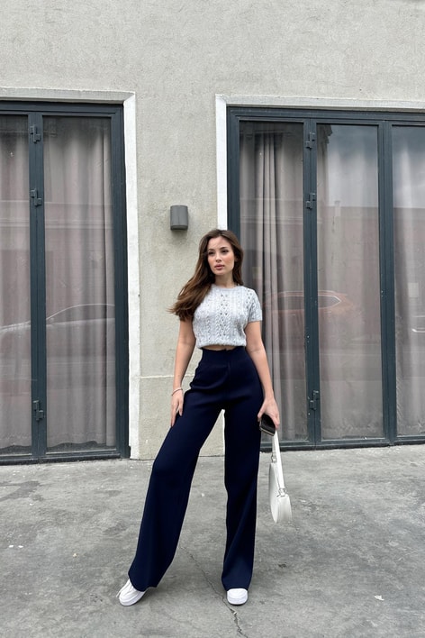 Yüksek Bel Triko Pantolon Lacivert