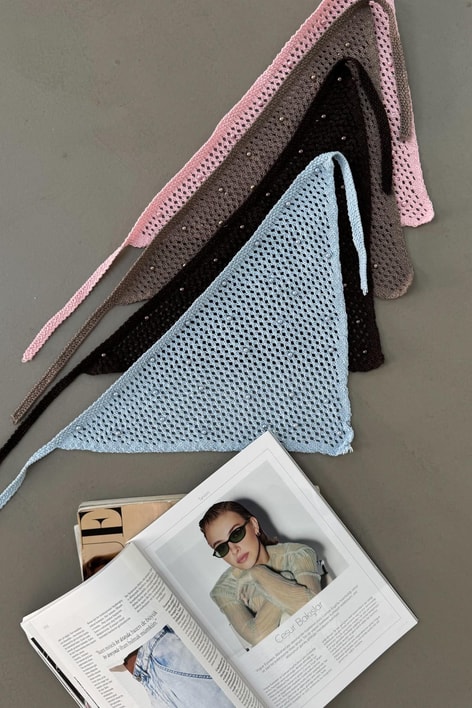 Taşlı File Bandana Mavi
