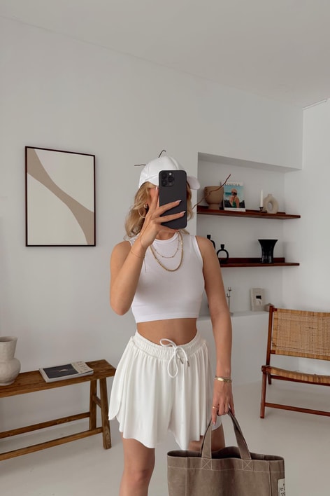 Modal Bağcıklı Şort Beyaz