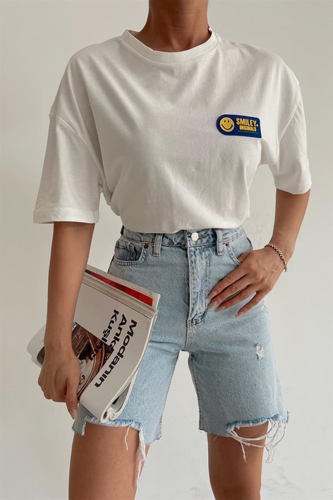 Yırtmaçlı Cool Denim Şort Buz Mavi