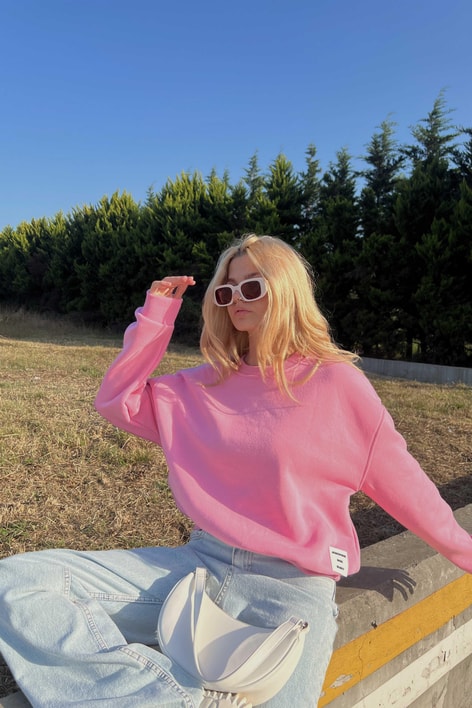 Barkod baskı Basic Sweatshirt Pembe