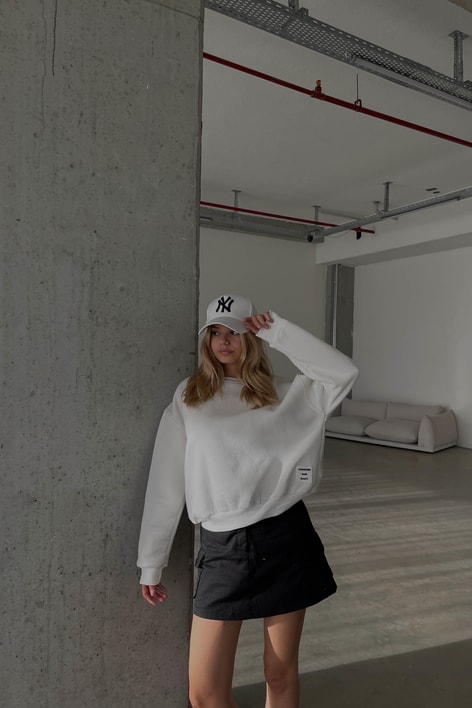 Barkod baskı Basic Sweatshirt Beyaz