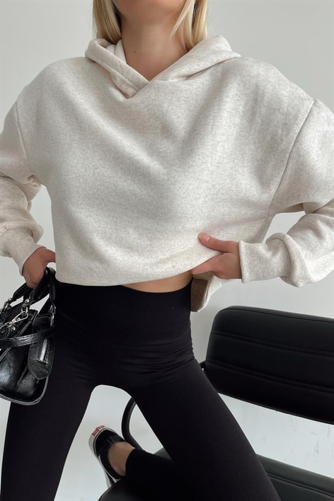 Basic Crop Sweatshirt Taş