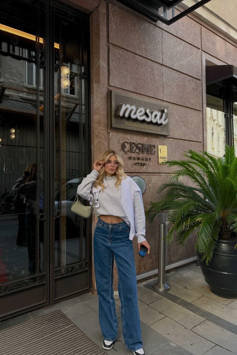 Dik Yaka Basic Sweatshirt Gri