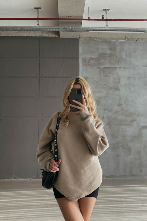 Dik Yaka Basic Sweatshirt Vizon