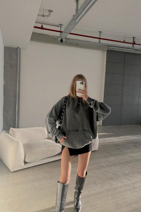 Eskitme Oversize Sweat Antrasit