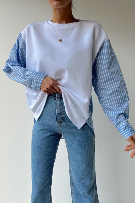 Gömlek Detaylı Sweatshirt Beyaz