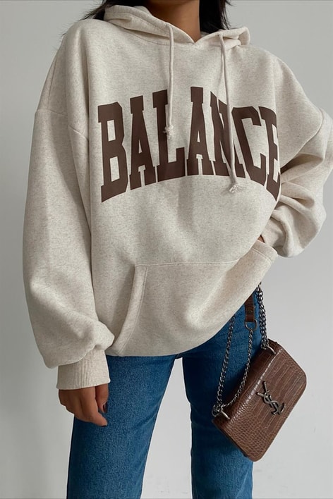 Kapüşonlu Balance Sweatshirt Taş