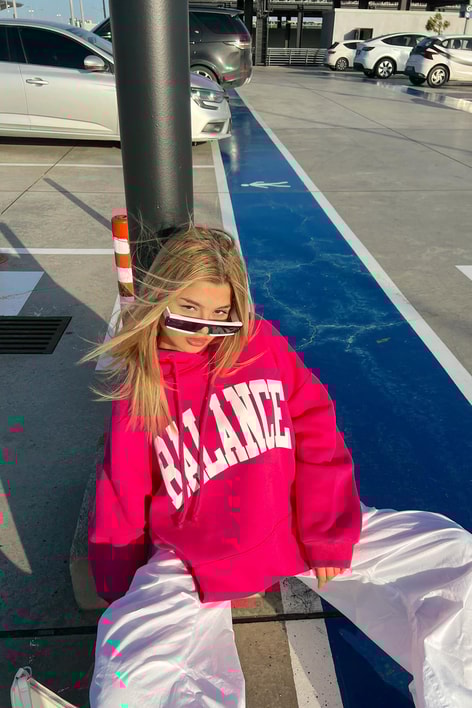 Kapüşonlu Balance Sweatshirt Fuşya