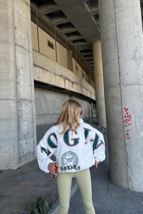 Kapüşonlu Baskı Detay Sweatshirt Beyaz