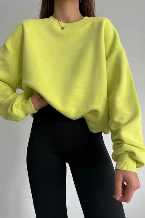 Ribana Detaylı Basic Sweatshirt Fıstık Yeşili