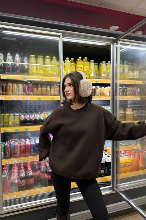 Ribanalı Basic Sweat Kahverengi