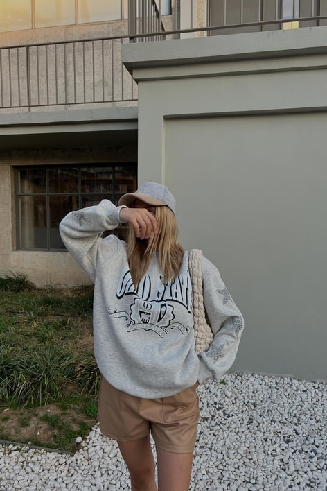 Yıldız İşlemeli Sweatshirt Gri