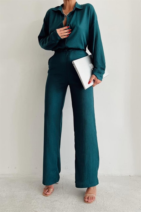 Comfy Piliseli Gömlek Takım Petrol Mavisi