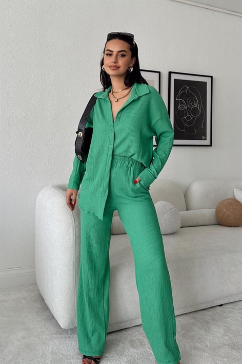 Comfy Piliseli Gömlek Takım Yeşil