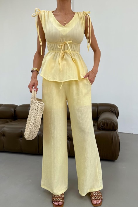 Dokulu Büzgü Detay Takım Sarı