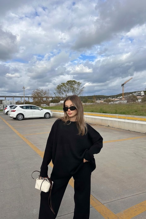 Fitilli Triko Takım Siyah