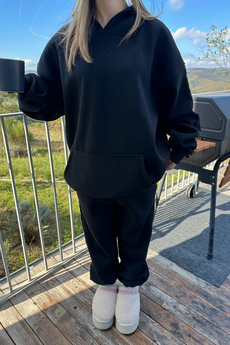 Kanguru Cepli Eşofman Takım Siyah