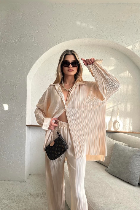 Pilise Pantolon Takım Bej