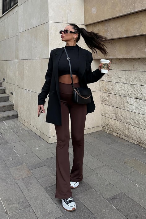 İspanyol Paça Yüksek Bel Tayt Kahve