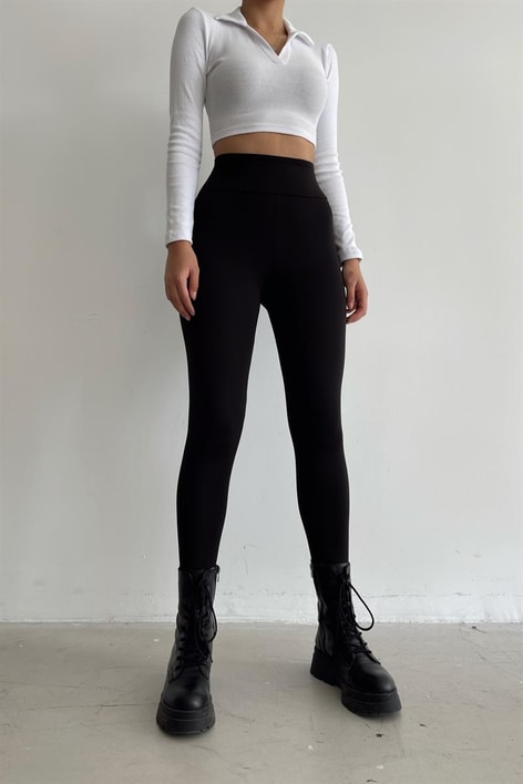 Yüksek Bel Çelik Örme Tayt Siyah