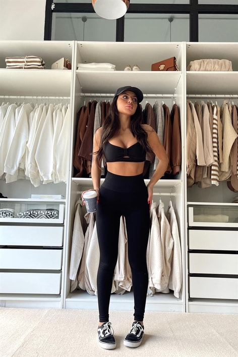 Yüksek Bel Fitilli Tayt Siyah