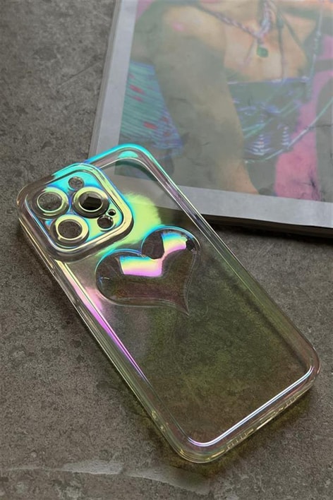 Kalp Kabartmalı Telefon Kılıfı Iphone12PMax Şeffaf Beyaz
