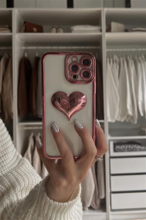 Kalp Kabartmalı Telefon Kılıfı Iphone12 Pembe