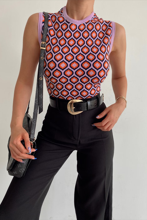 Dama Desenli Top Lila
