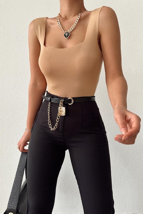 Kalın Askılı  Basic Top Bej