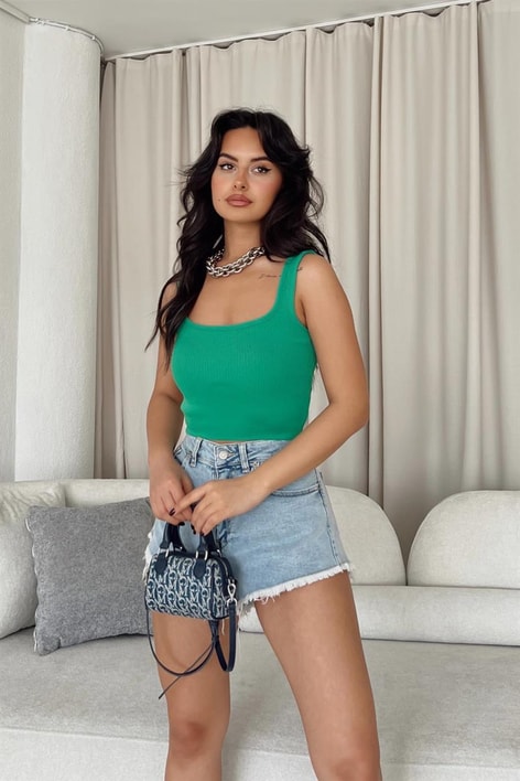 Kalın Askılı Crop Top Yeşil