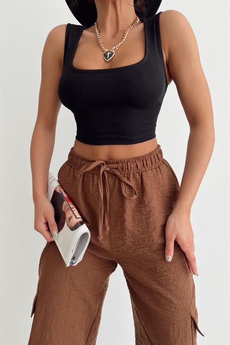 Kalın Askılı Yuvarlak Yaka Top Siyah