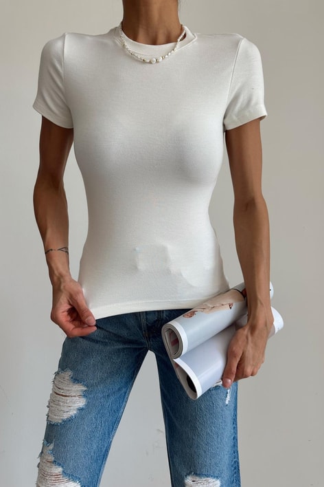 Basic Kısa Kol Bluz Ekru