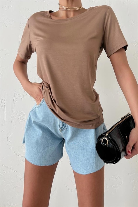 Bisiklet Yaka Basic Oversize Tshirt Kahve