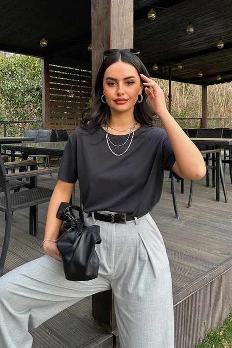 Bisiklet Yaka Basic Tshirt Lacivert